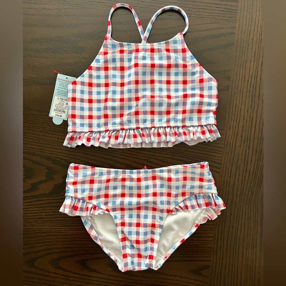 NWT Cat & Jack Ruffled Gingham 2 Piece Bikini